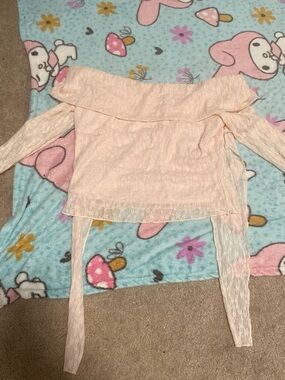SHEIN Light Pink Off-Shoulder Lace Tie-Front Blouse